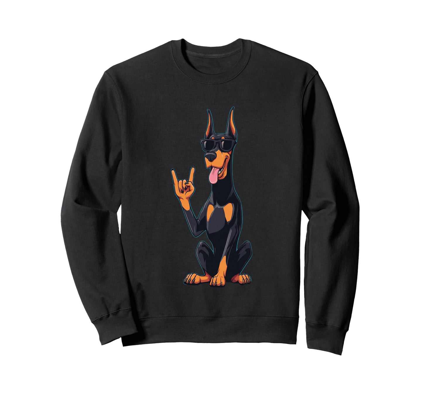 Doberman Pinscher Rock Hand Sign Punk Sweatshirt - Custom Art Print Unisex - T-Shirt, Sweatshirt, Hoodie