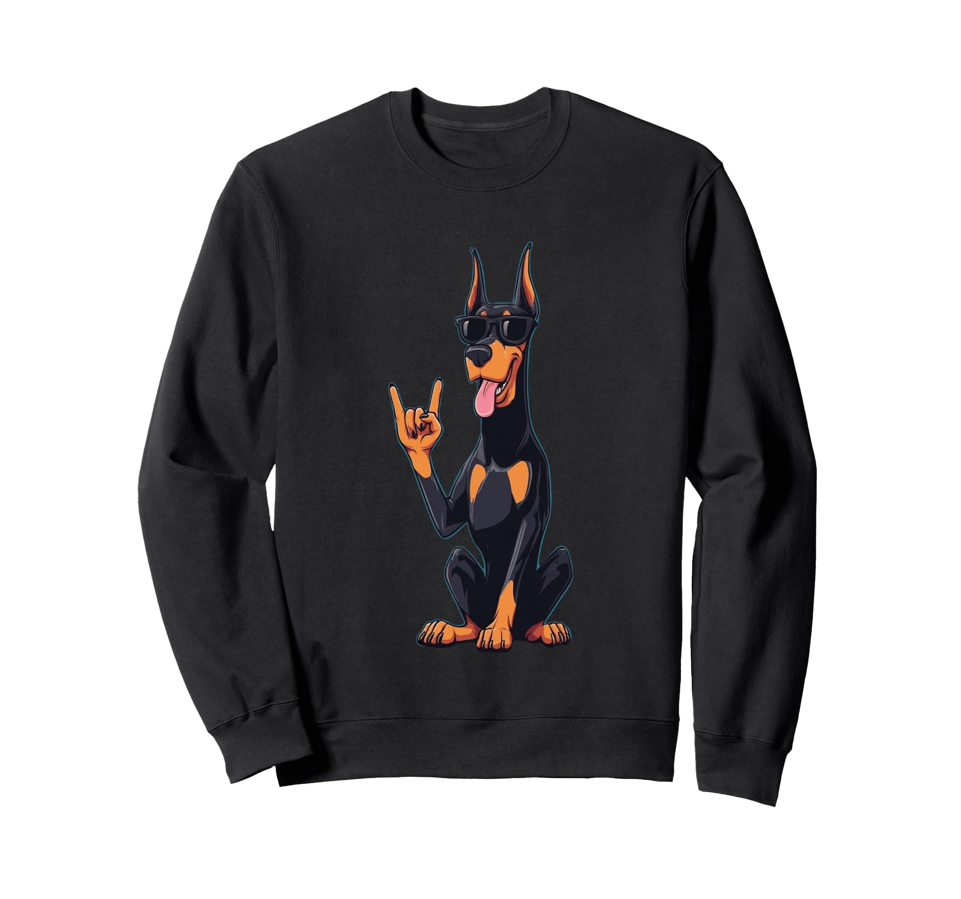 Doberman Pinscher Rock Hand Sign Punk Sweatshirt - Custom Art Print Unisex - T-Shirt, Sweatshirt, Hoodie