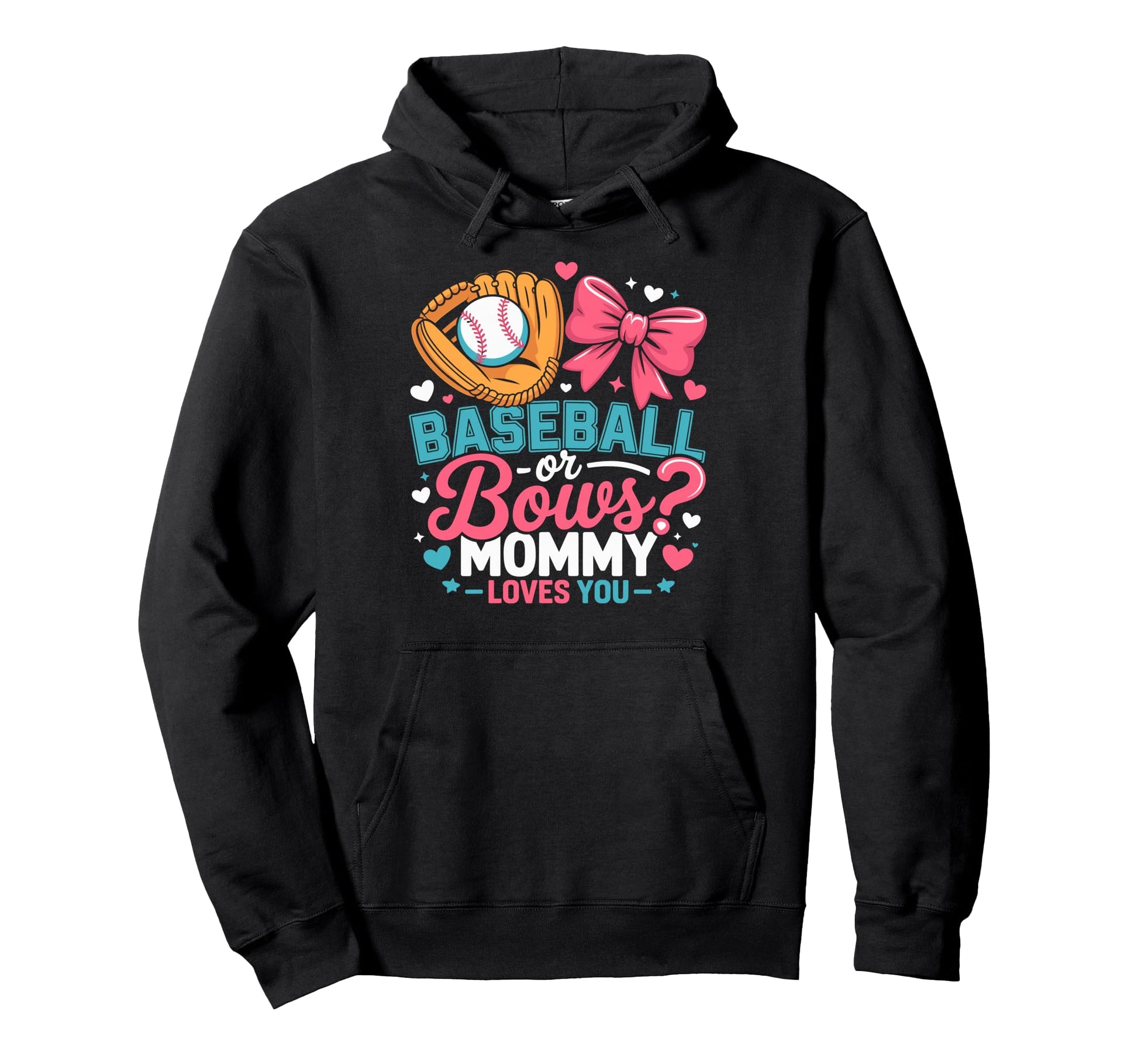 Gender Reveal Party Baseball Bows Mommy Hoodie - Minimalist Print Unisex - T-Shirt, Sweatshirt, Hoodie