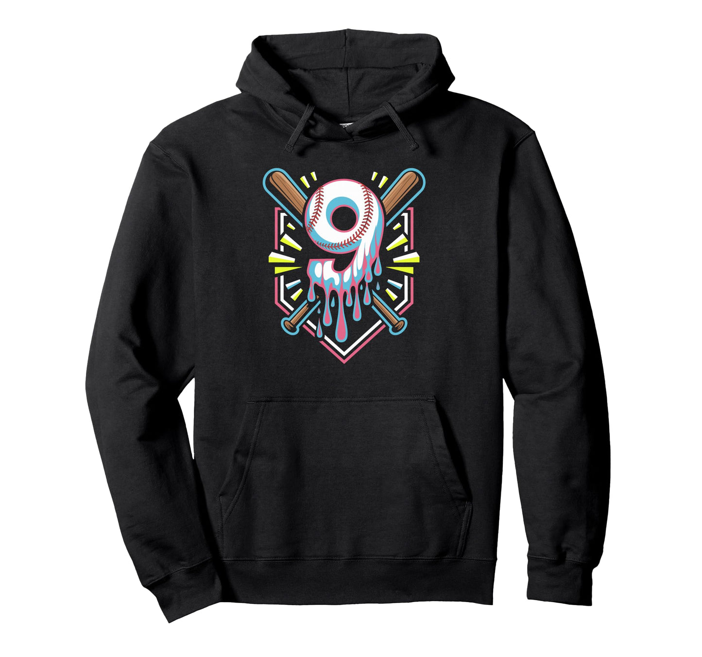 Number 9 Baseball Birthday Drip Little Hoodie - Aesthetic Graphic Unisex - T-Shirt, Sweatshirt, Hoodie