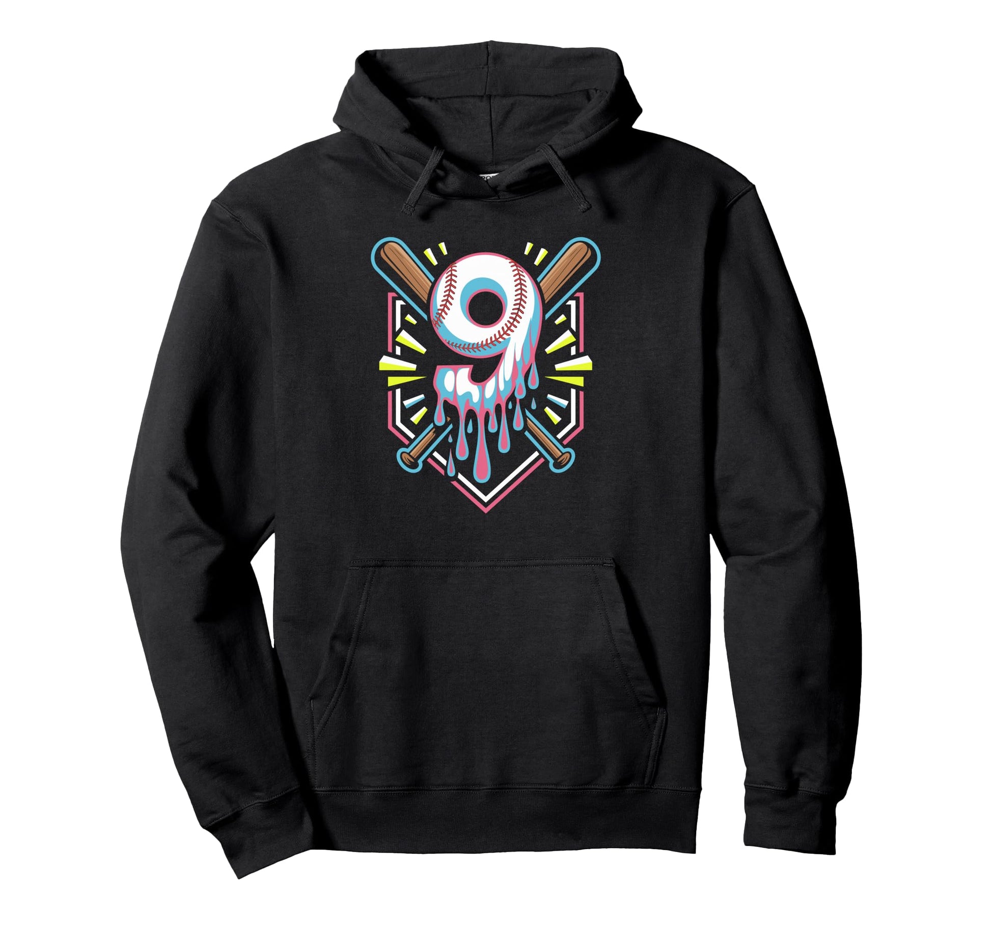 Number 9 Baseball Birthday Drip Little Hoodie - Aesthetic Graphic Unisex - T-Shirt, Sweatshirt, Hoodie