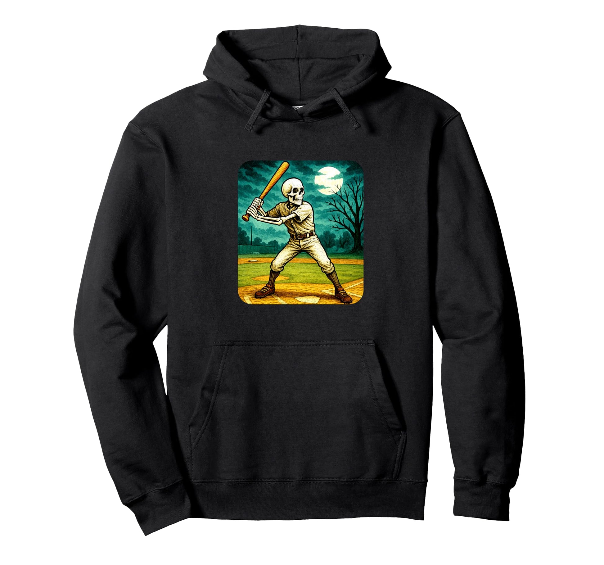 Skeleton Baseball Player Batter Field Hoodie - Trendy Graphic for Adults - T-Shirt, Sweatshirt, Hoodie