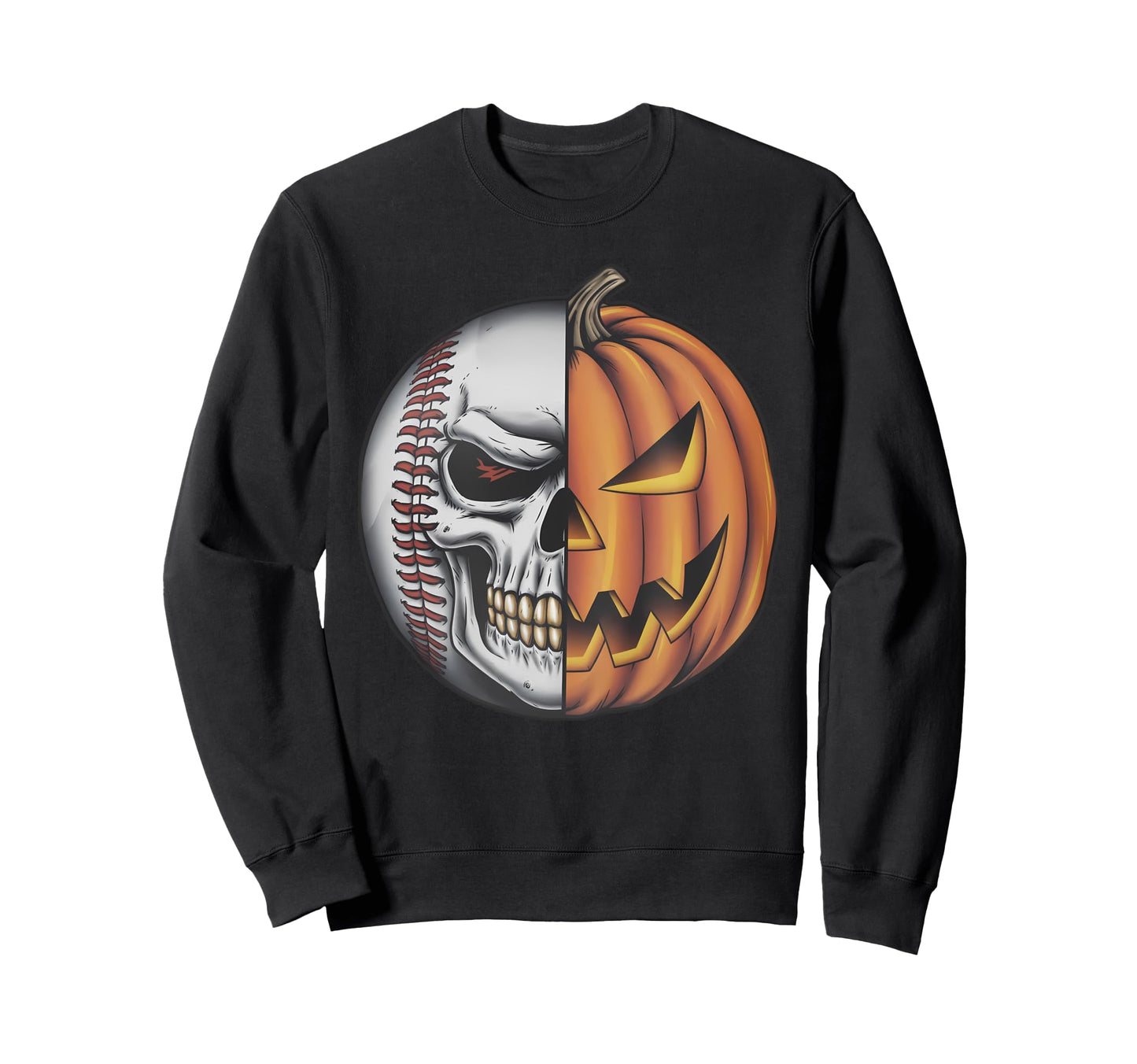 Halloween Skull Baseball Pumpkin Sweatshirt - Casual Everyday Wear Unisex - T-Shirt, Sweatshirt, Hoodie