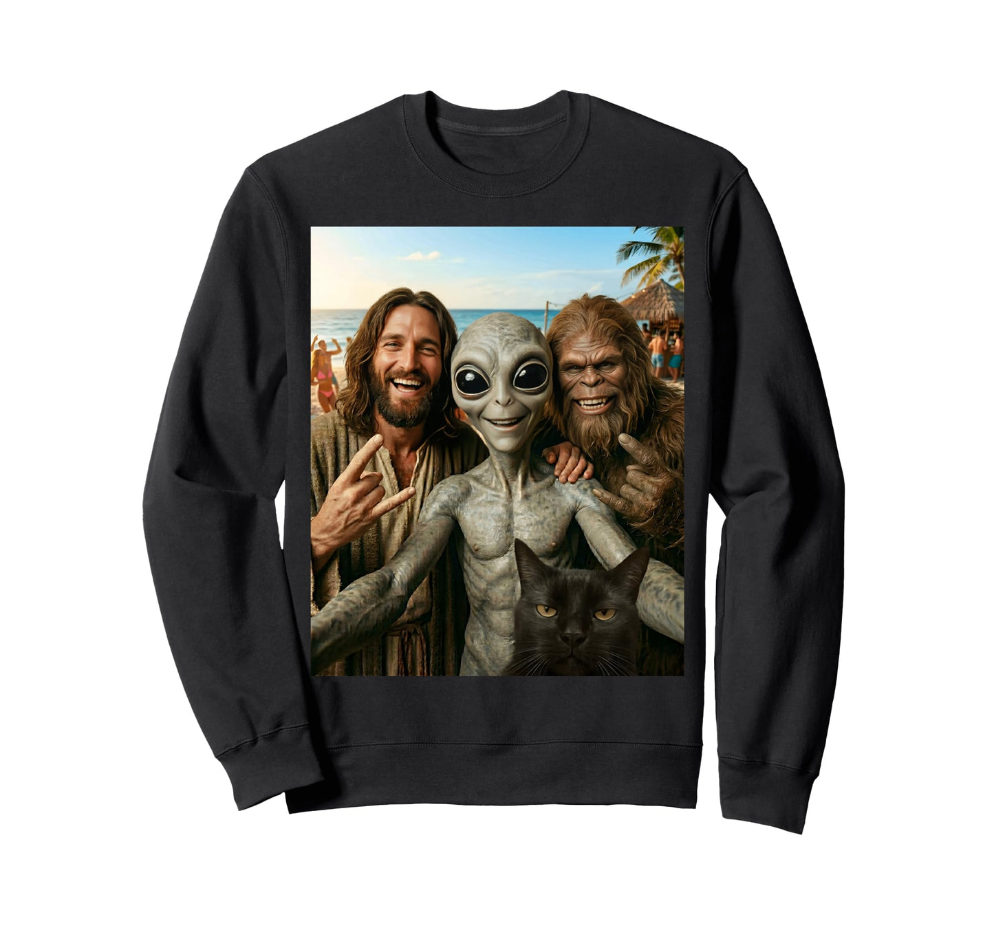 Funny Bigfoot Alien Jesus Rock Hand Sweatshirt - Trendy Graphic for Adults - T-Shirt, Sweatshirt, Hoodie