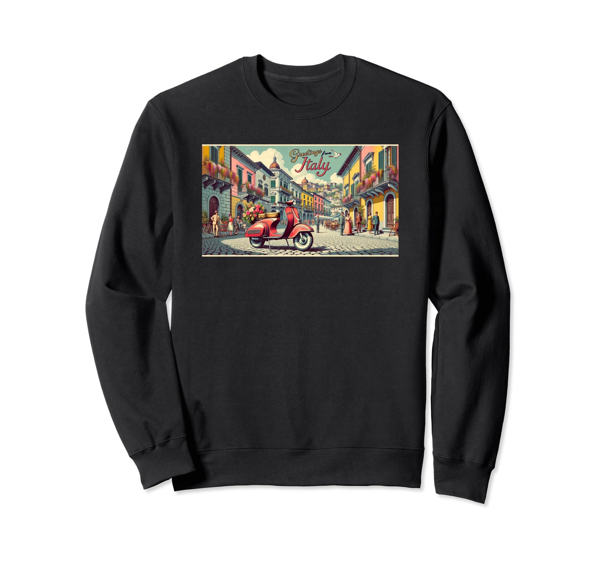 Postcard Italian Scooter Piazza Sweatshirt - Novelty Apparel for Adults - T-Shirt, Sweatshirt, Hoodie