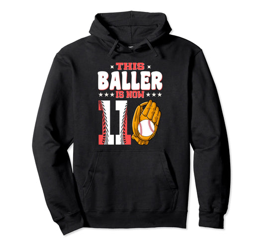 Baseball 11Th Birthday Baseball Eleventh Year Hoodie - Graphic Print Unisex - T-Shirt, Sweatshirt, Hoodie