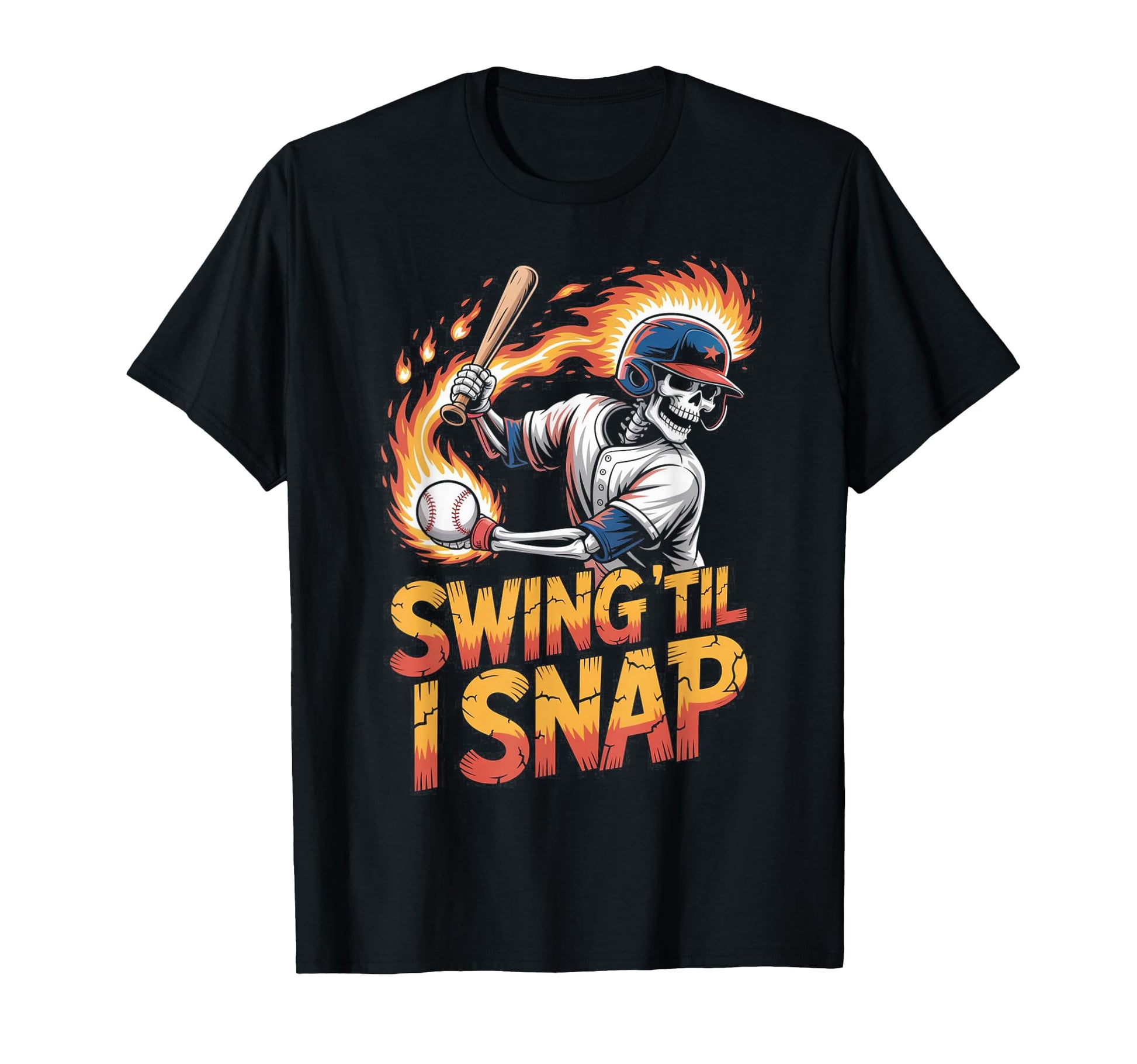 Comic Undead Baseball Skeleton Bold T-Shirt - Custom Art Print Men Women - T-Shirt, Sweatshirt, Hoodie