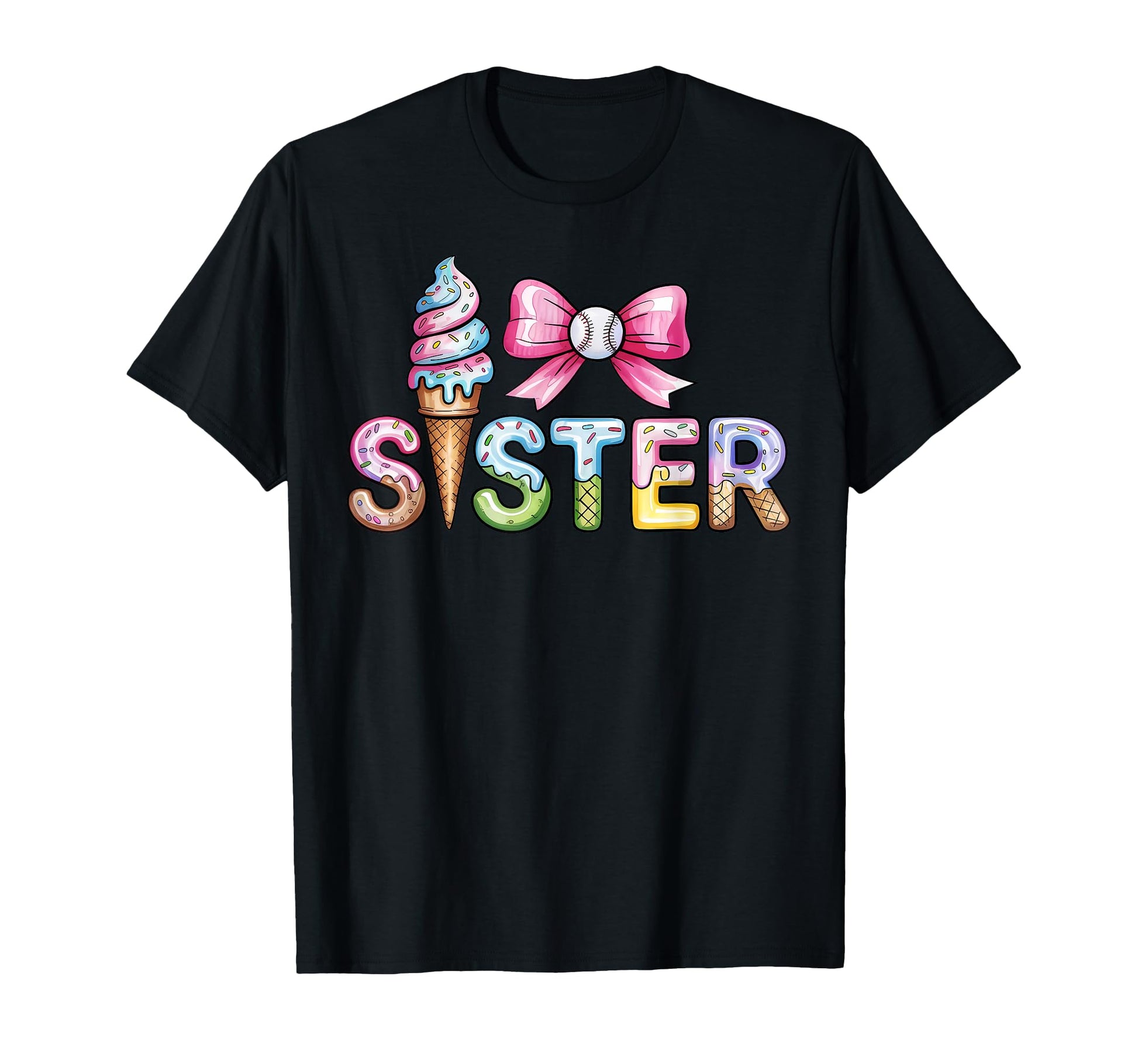 Baseball Sister Ice Cream Drip Coquette T-Shirt - Custom Art Print Unisex - T-Shirt, Sweatshirt, Hoodie