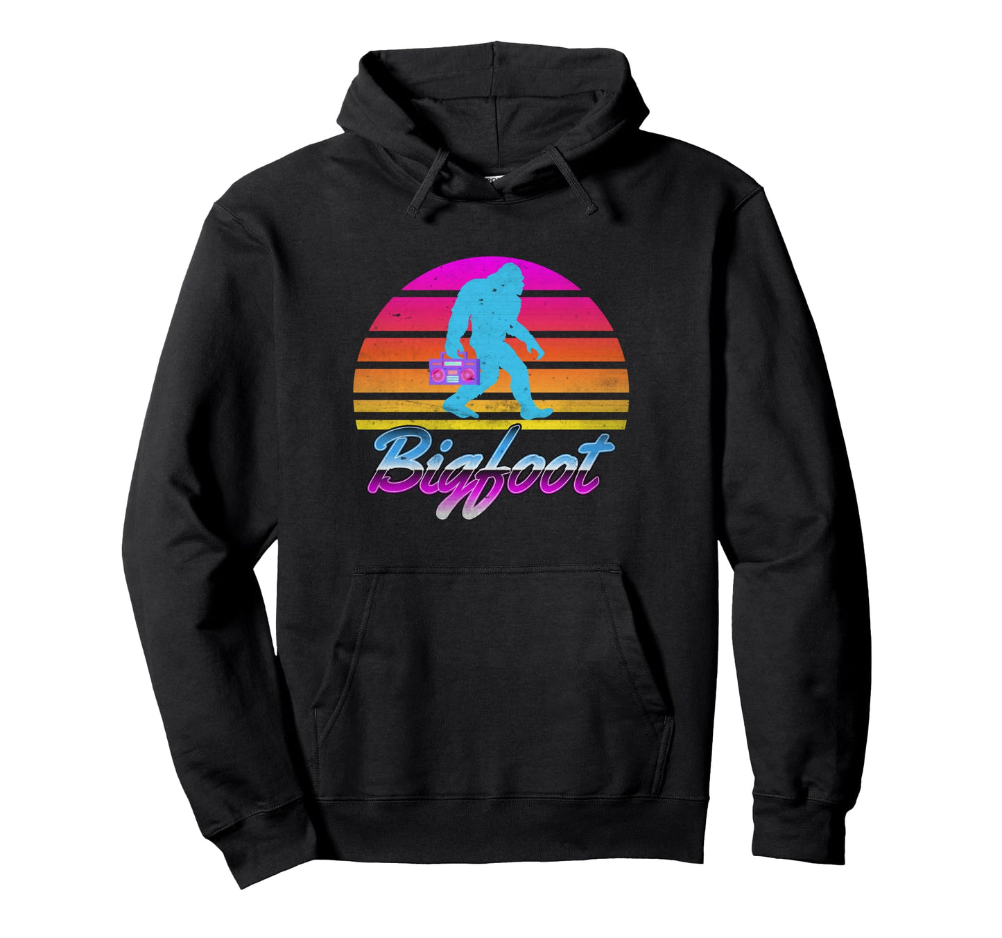80S Bigfoot Sasquatch Boombox Sunset Funny Hoodie - Graphic Print Men Women - T-Shirt, Sweatshirt, Hoodie