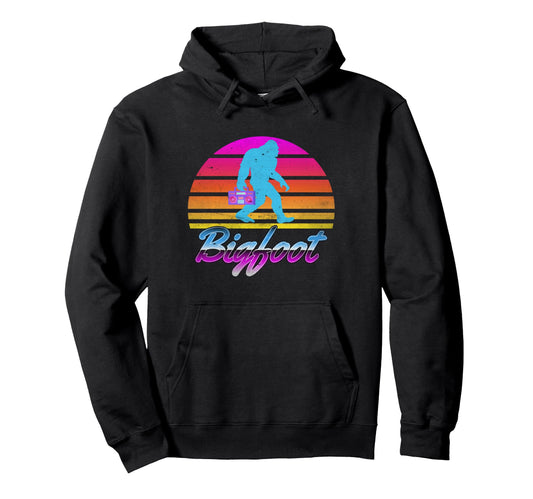 80S Bigfoot Sasquatch Boombox Sunset Funny Hoodie - Graphic Print Men Women - T-Shirt, Sweatshirt, Hoodie