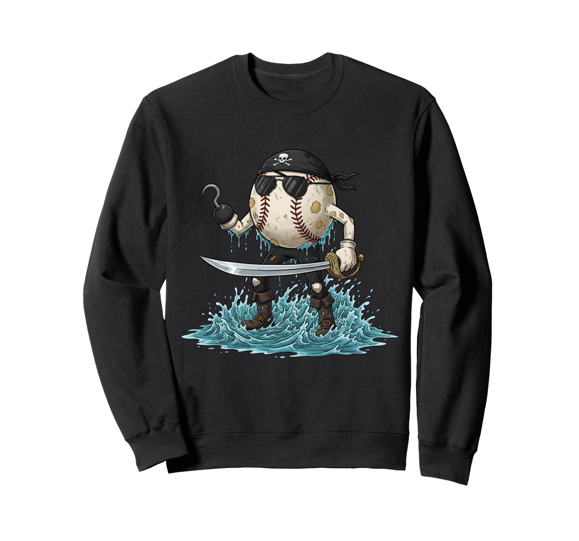 Pirate Baseball Cartoon Skull Hook Sweatshirt - Fun Novelty Design Unisex - T-Shirt, Sweatshirt, Hoodie