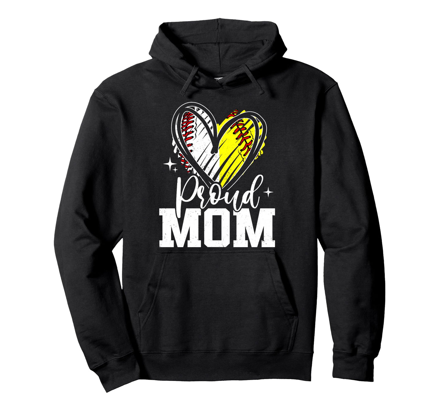 Proud Mom Baseball Softball Heart Mom Hoodie - Streetwear Style Men Women - T-Shirt, Sweatshirt, Hoodie