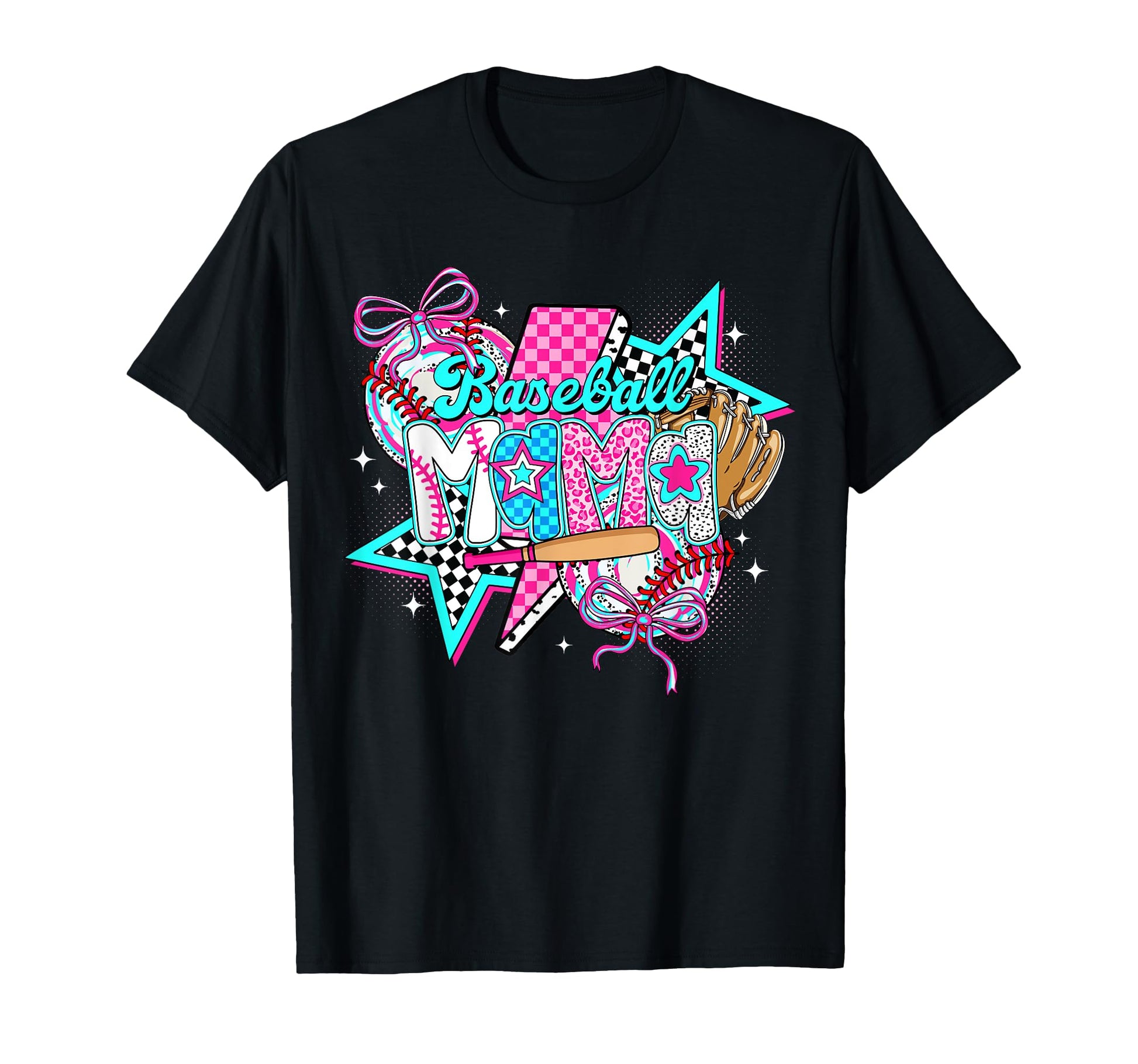 Baseball Mama Baseball Lovers Checkered T-Shirt - Graphic Print Unisex - T-Shirt, Sweatshirt, Hoodie