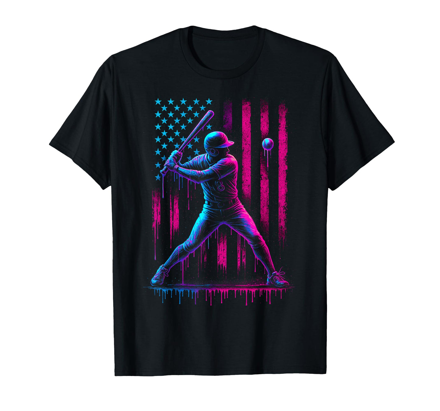 Baseball Ice Cream Drip American Flag T-Shirt - Trendy Graphic for Adults - T-Shirt, Sweatshirt, Hoodie