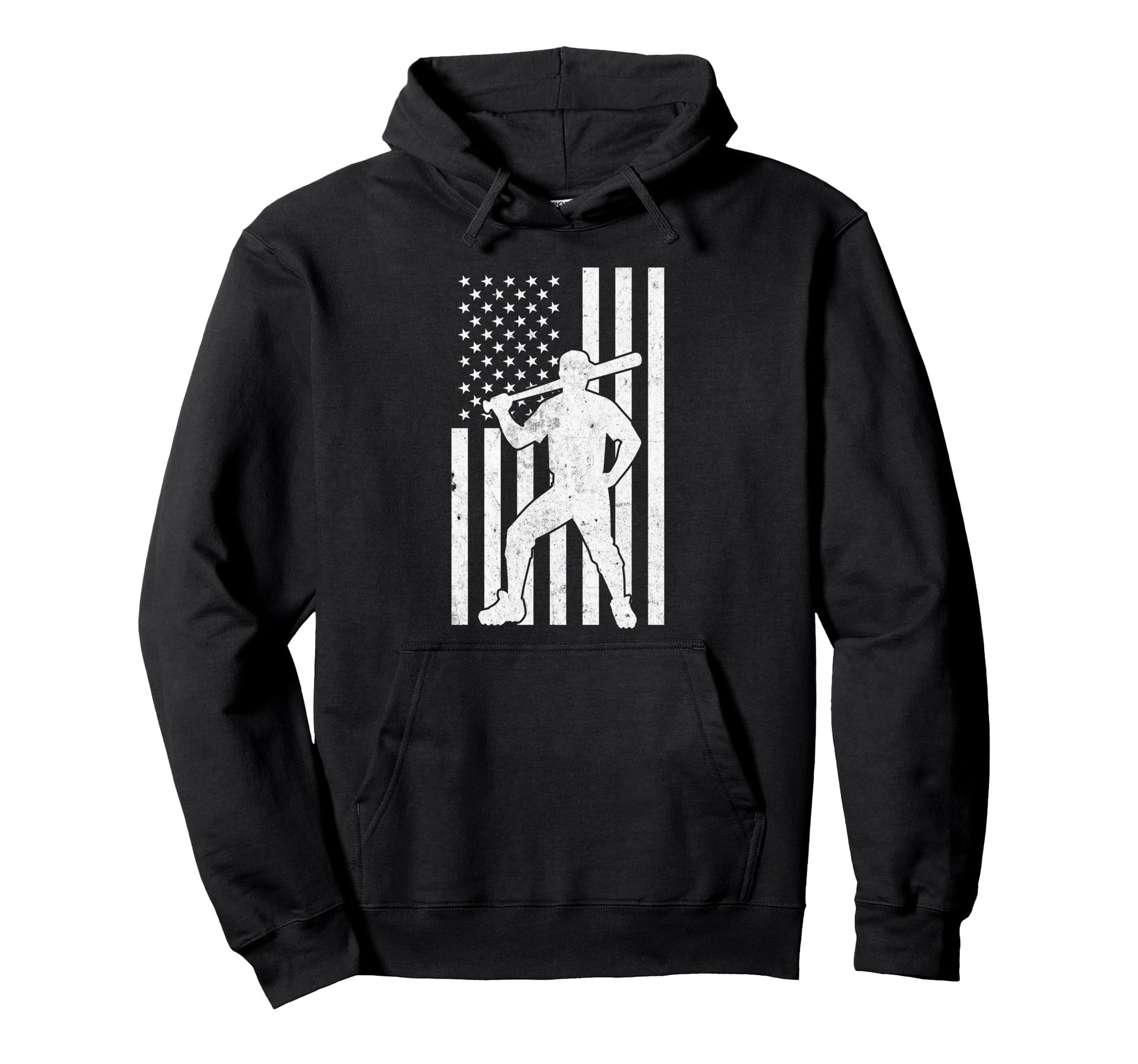 Baseball Player Distressed Patriotic Hoodie - Casual Everyday Wear Unisex - T-Shirt, Sweatshirt, Hoodie