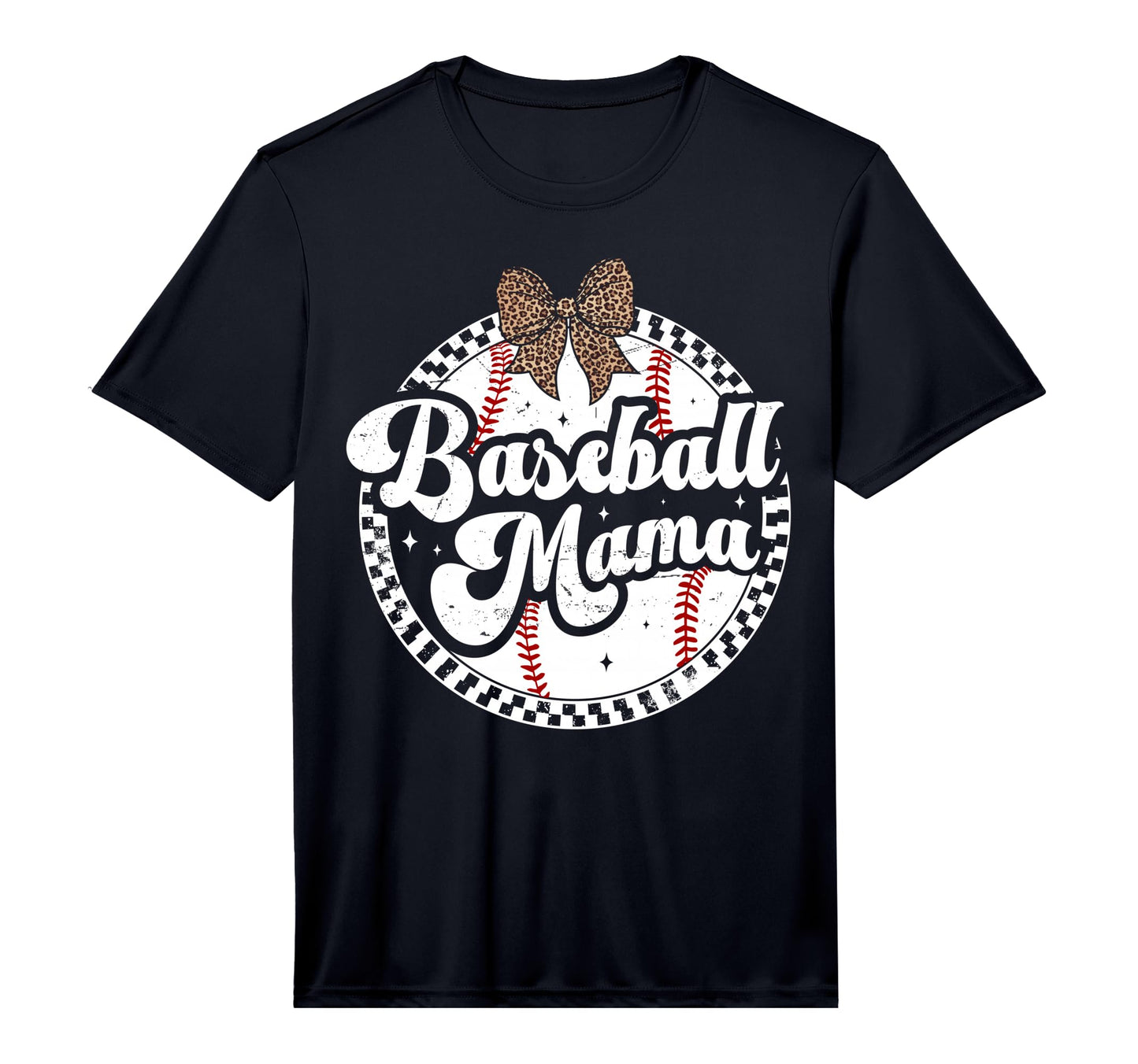Baseball Mom Leopard Bow Checkered T-Shirt - Aesthetic Graphic Men Women - T-Shirt, Sweatshirt, Hoodie
