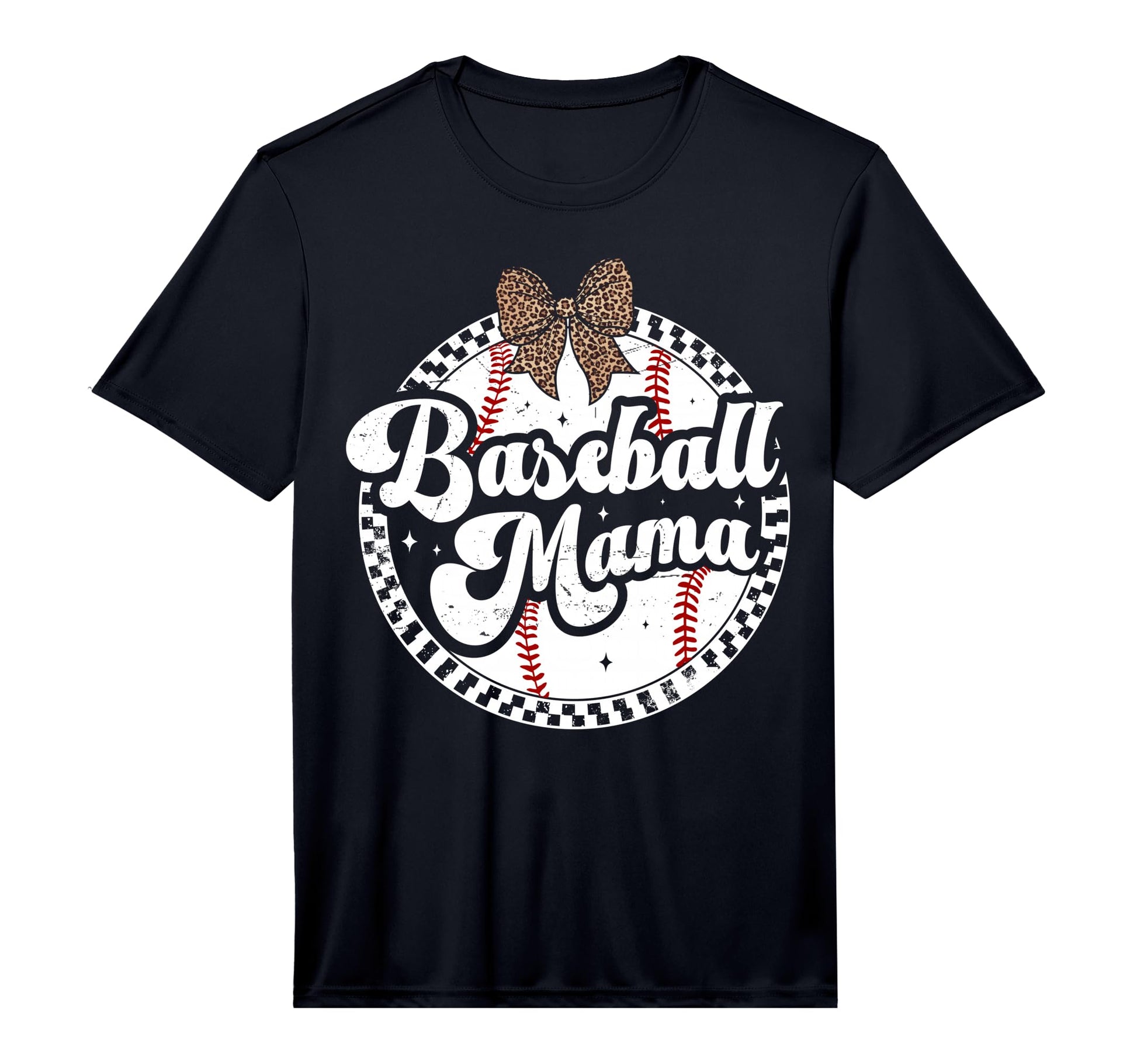 Baseball Mom Leopard Bow Checkered T-Shirt - Aesthetic Graphic Men Women - T-Shirt, Sweatshirt, Hoodie