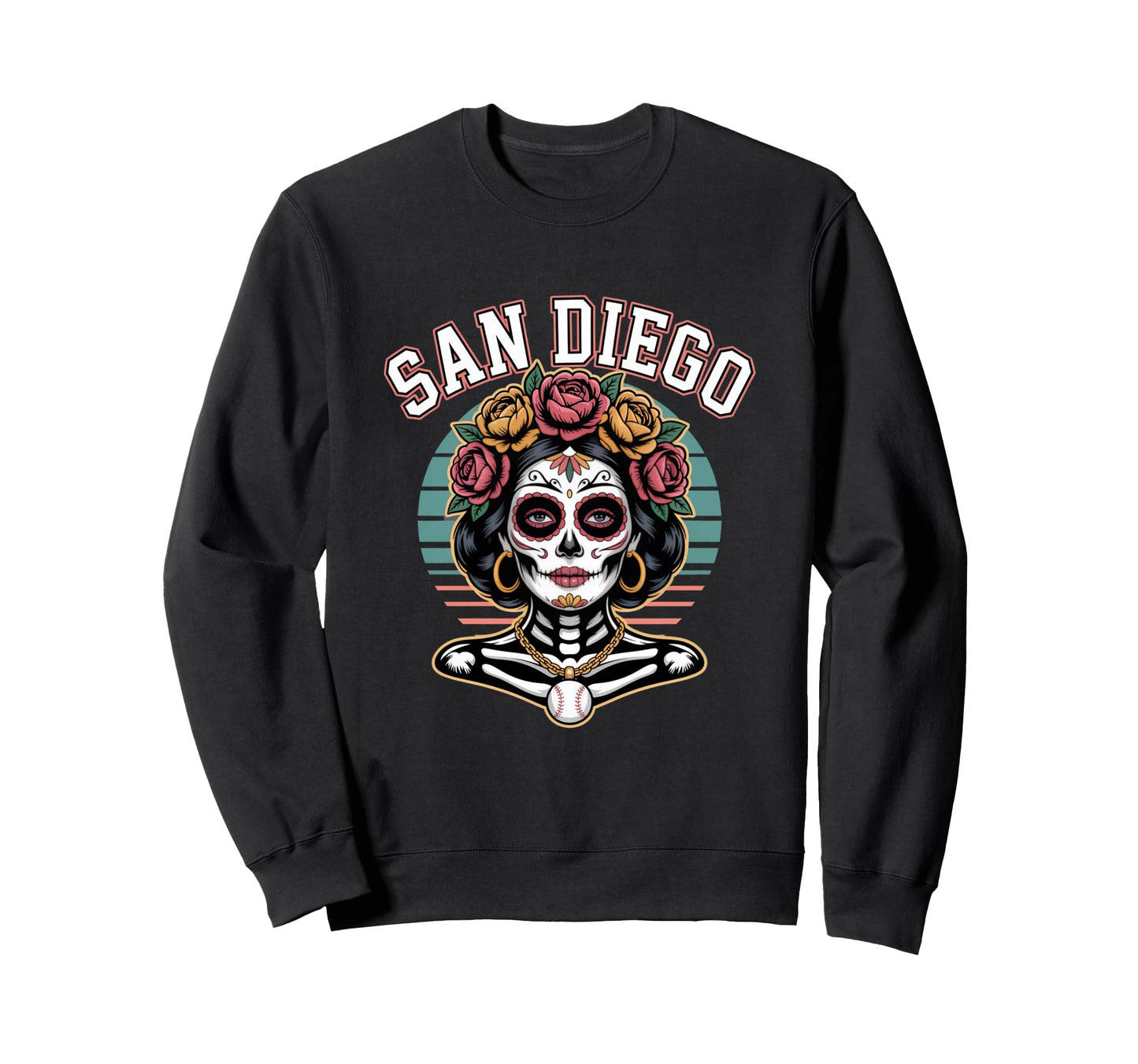 San Diego Sugar Skull Flower City Sweatshirt - Trendy Graphic for Adults - T-Shirt, Sweatshirt, Hoodie
