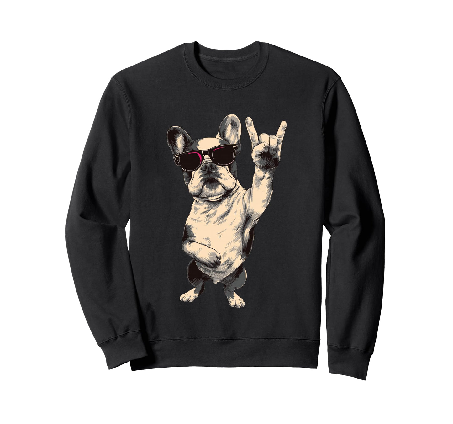 French Bulldog Rock Hand Sign Punk Dog Sweatshirt - Novelty Apparel Unisex - T-Shirt, Sweatshirt, Hoodie