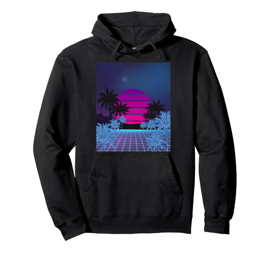 80S Vaporwave Palm Trees Sunset Synthwave Hoodie - Minimalist Print Unisex - T-Shirt, Sweatshirt, Hoodie