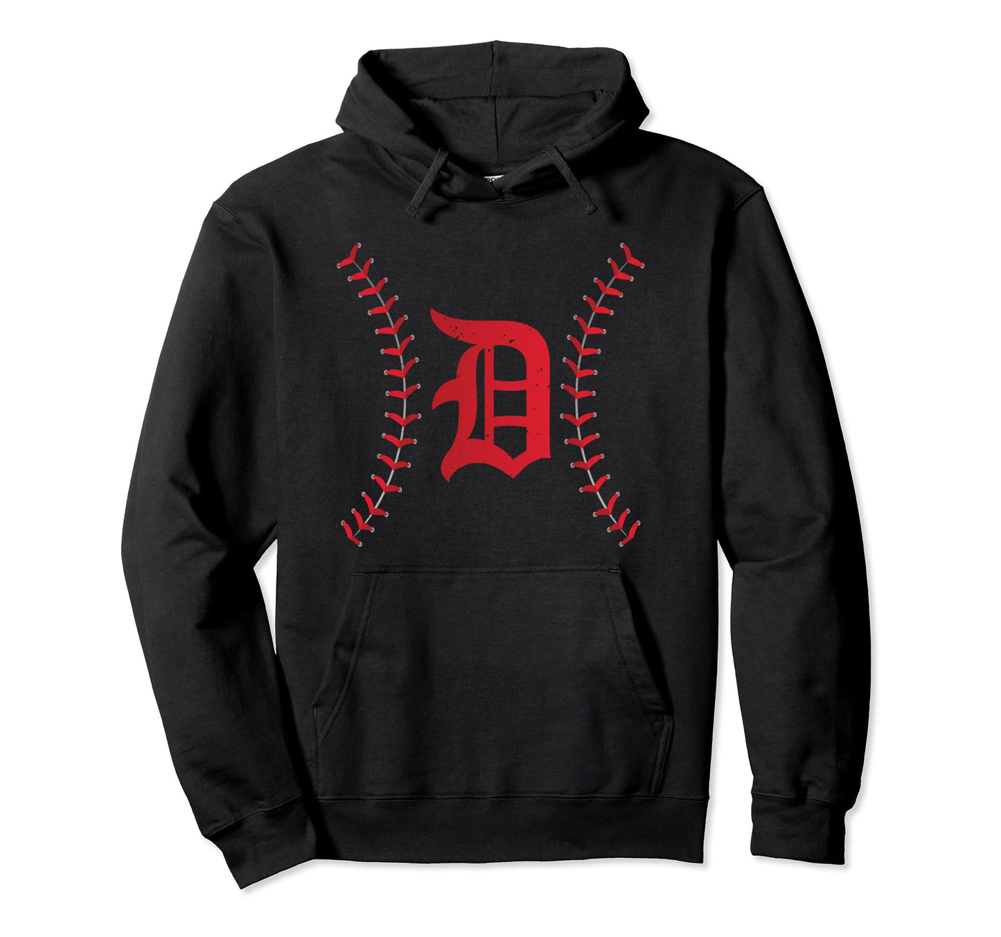 Distressed Detroit D Lettering Baseball Hoodie - Graphic Print Men Women - T-Shirt, Sweatshirt, Hoodie