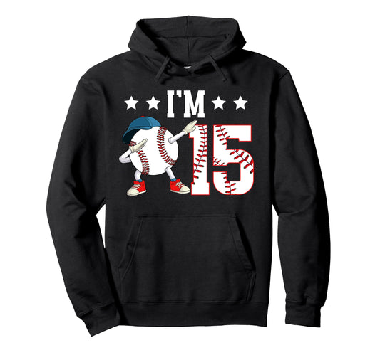 15Th Baseball Birthday Fifteen Year Hoodie - Aesthetic Graphic Men Women - T-Shirt, Sweatshirt, Hoodie