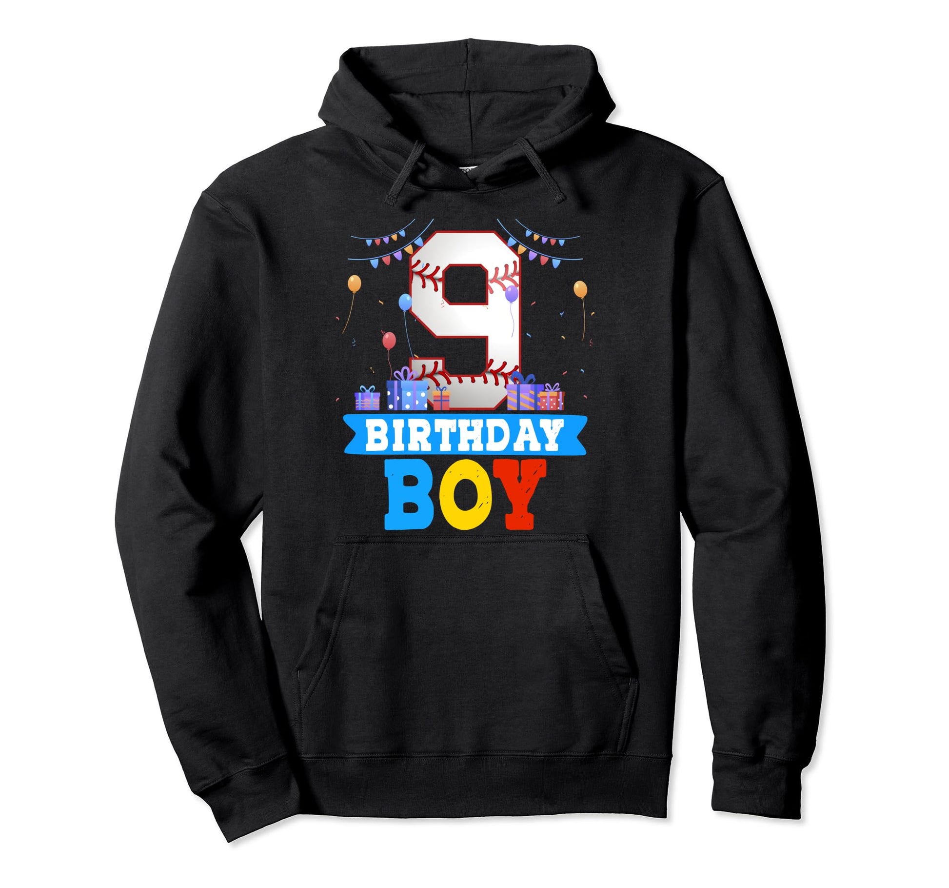 Happy 9Th Birthday Baseball Sport Lover Hoodie - Graphic Print for Adults - T-Shirt, Sweatshirt, Hoodie