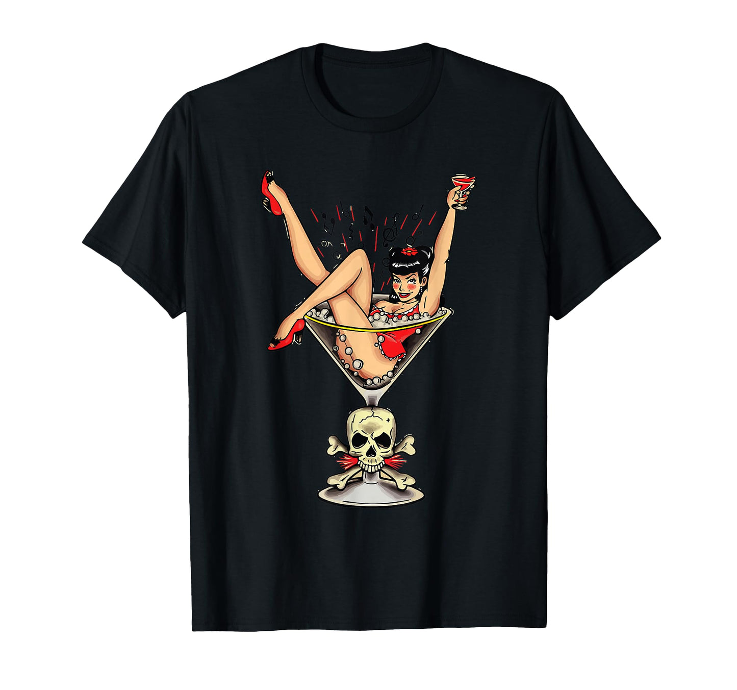 Pin Up Skull Goth Burlesque T-Shirt - Graphic Print for Adults - T-Shirt, Sweatshirt, Hoodie