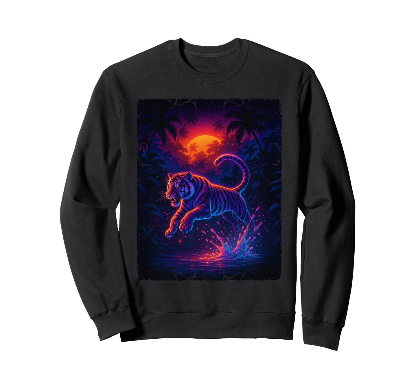 80S Jungle Tiger Vaporwave Sweatshirt - Novelty Apparel for Adults - T-Shirt, Sweatshirt, Hoodie