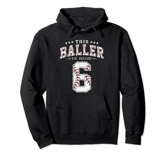 6 Years Old Birthday Baseball Theme Six Hoodie - Minimalist Print Unisex - T-Shirt, Sweatshirt, Hoodie