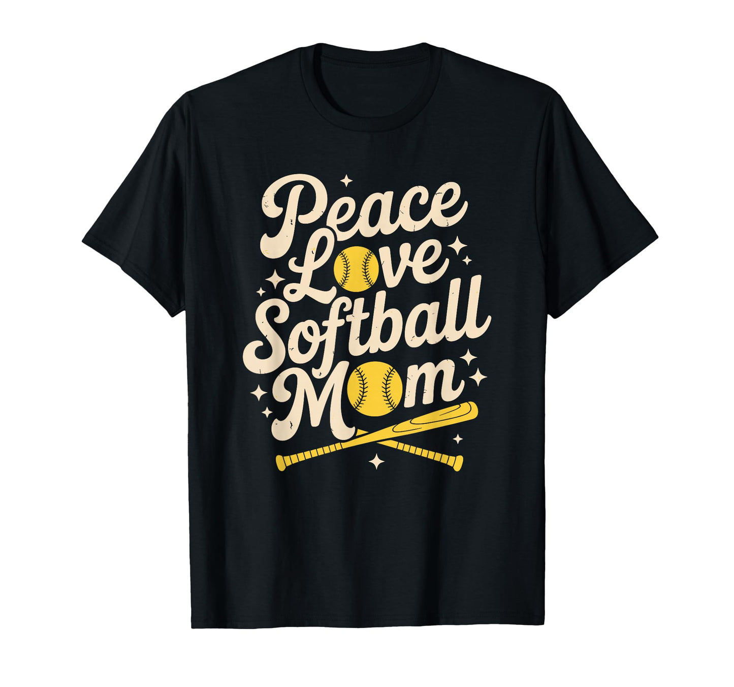Peace Love Softball Mom Baseball Sports T-Shirt - Custom Art Print Unisex - T-Shirt, Sweatshirt, Hoodie