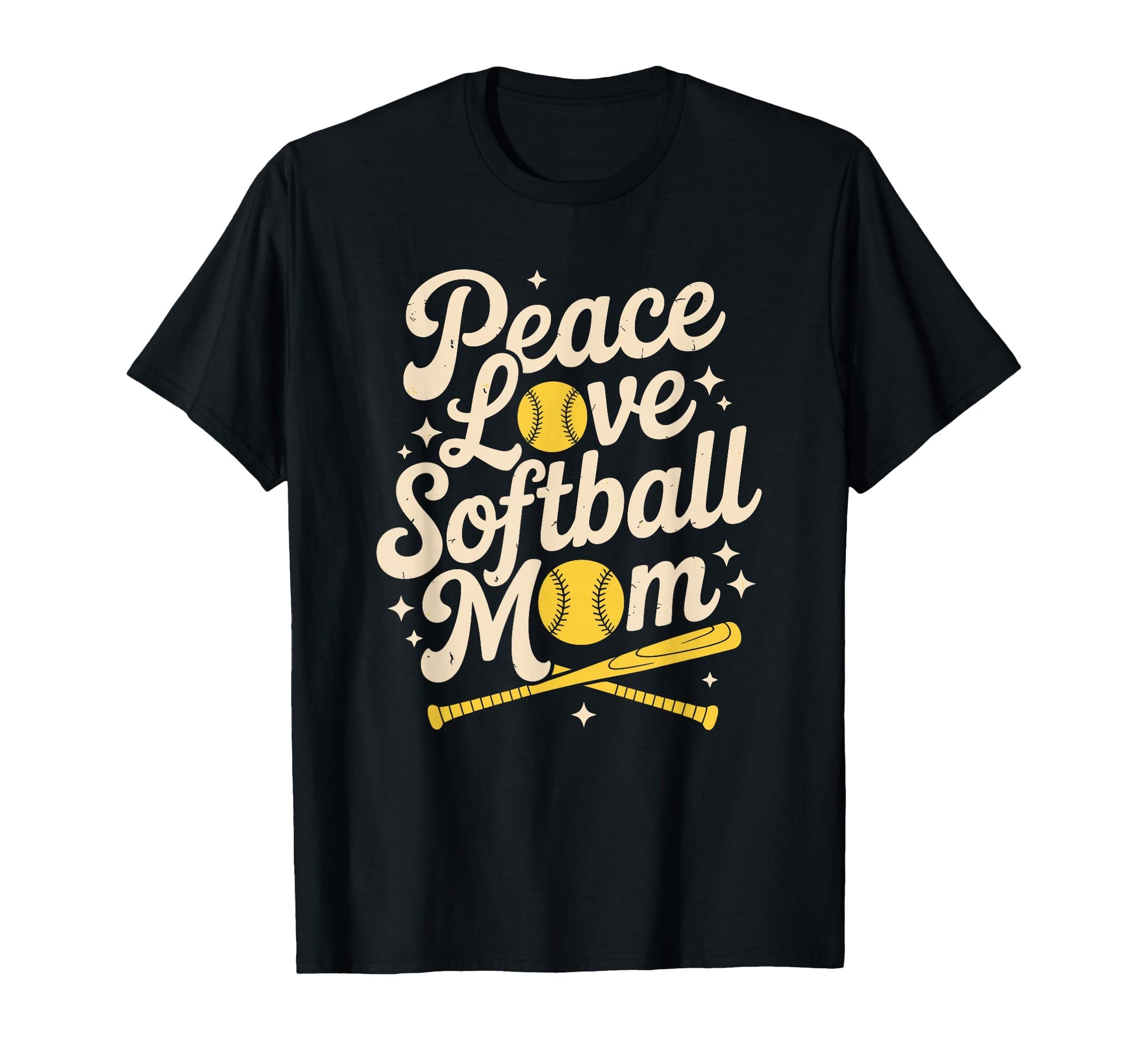 Peace Love Softball Mom Baseball Sports T-Shirt - Custom Art Print Unisex - T-Shirt, Sweatshirt, Hoodie