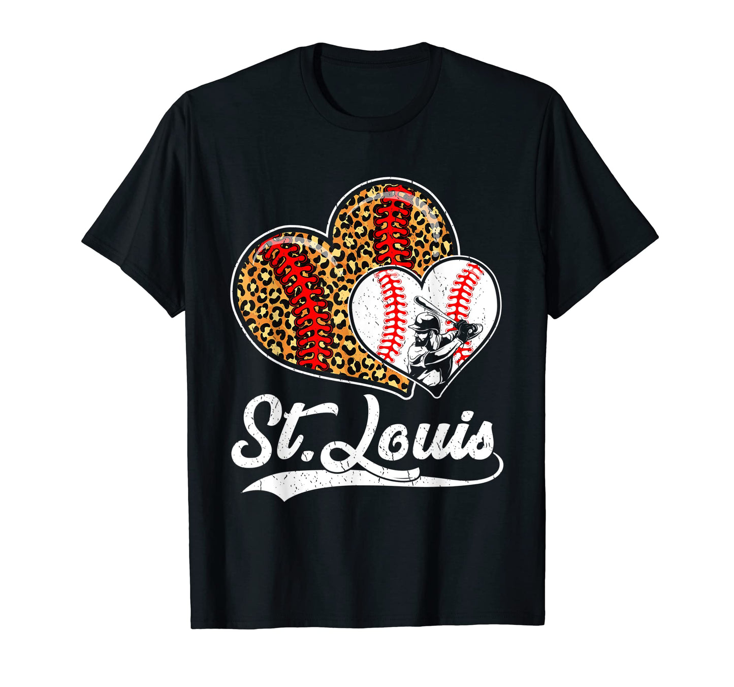 St Louis Baseball Leopard Hearts T-Shirt - Minimalist Print Unisex - T-Shirt, Sweatshirt, Hoodie