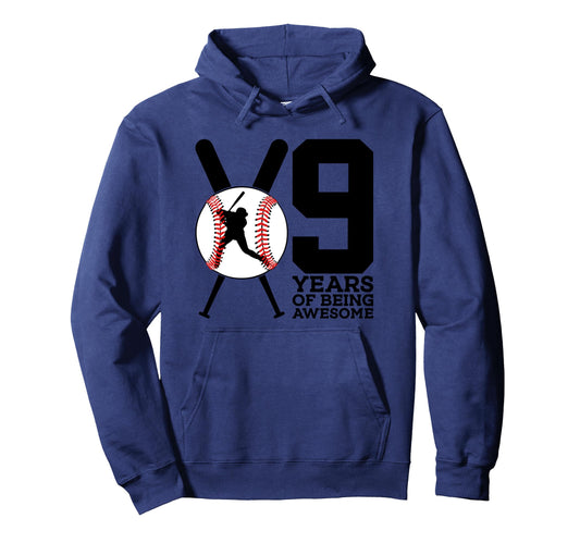 9 Years Being Awesome Baseball 9Th Hoodie - Aesthetic Graphic for Adults - T-Shirt, Sweatshirt, Hoodie