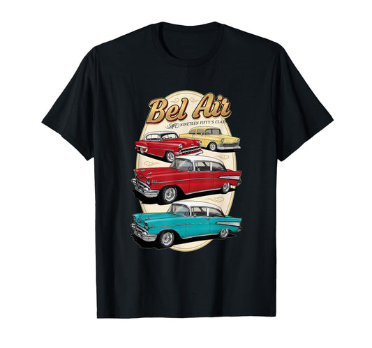 90S Bel Air 1957 57 Car Old School T-Shirt - Novelty Apparel for Adults - T-Shirt, Sweatshirt, Hoodie