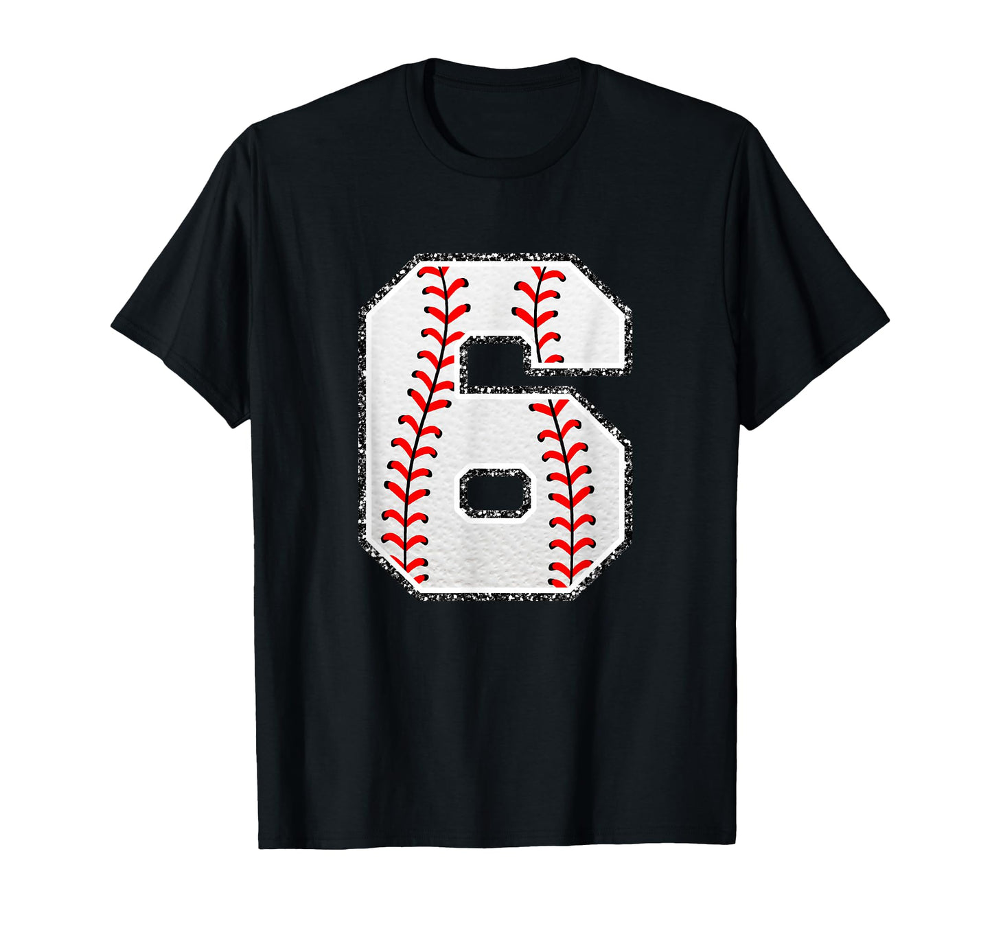 Number 6 Baseball Distressed Number T-Shirt - Trendy Graphic Men Women - T-Shirt, Sweatshirt, Hoodie