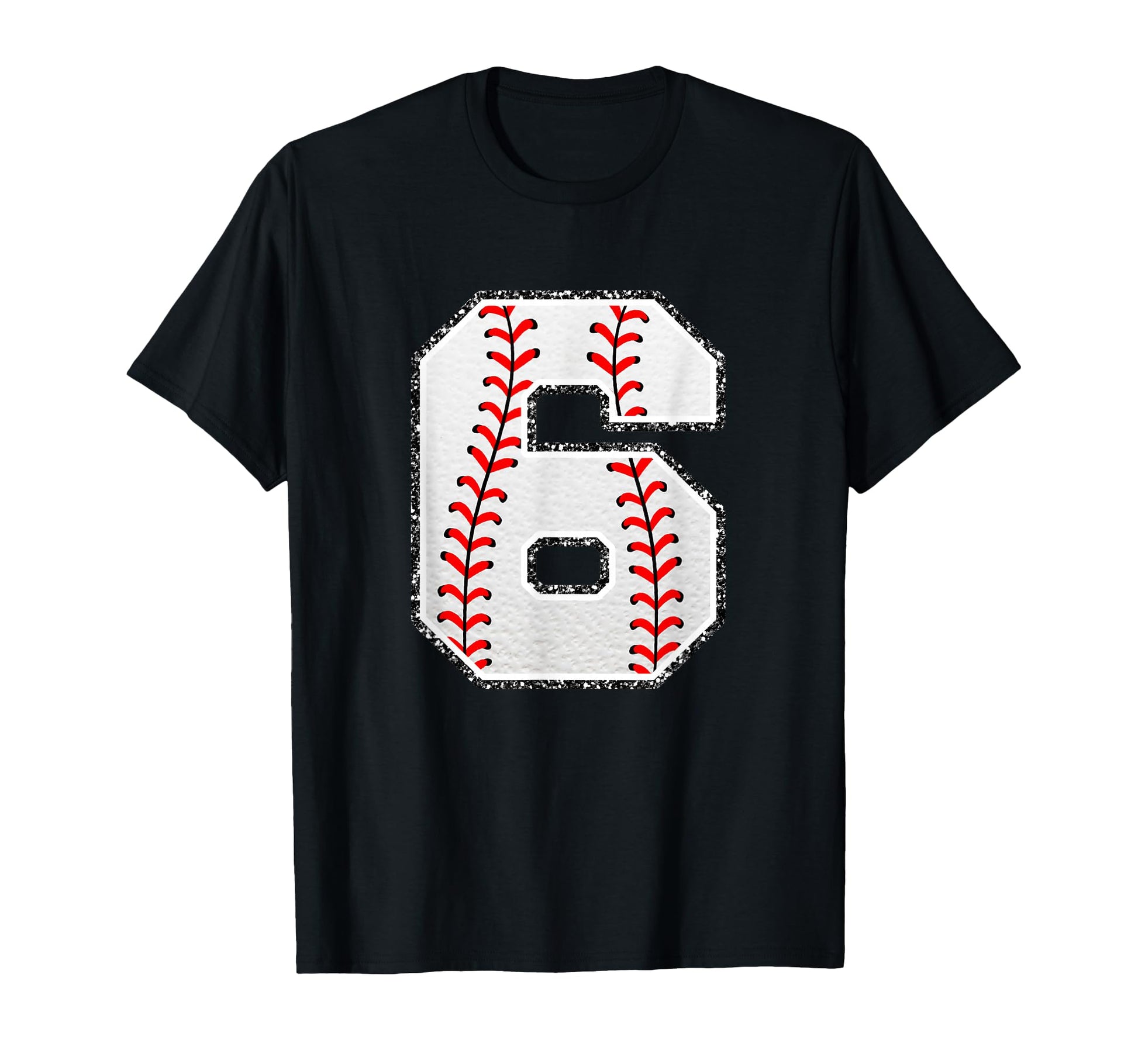 Number 6 Baseball Distressed Number T-Shirt - Trendy Graphic Men Women - T-Shirt, Sweatshirt, Hoodie