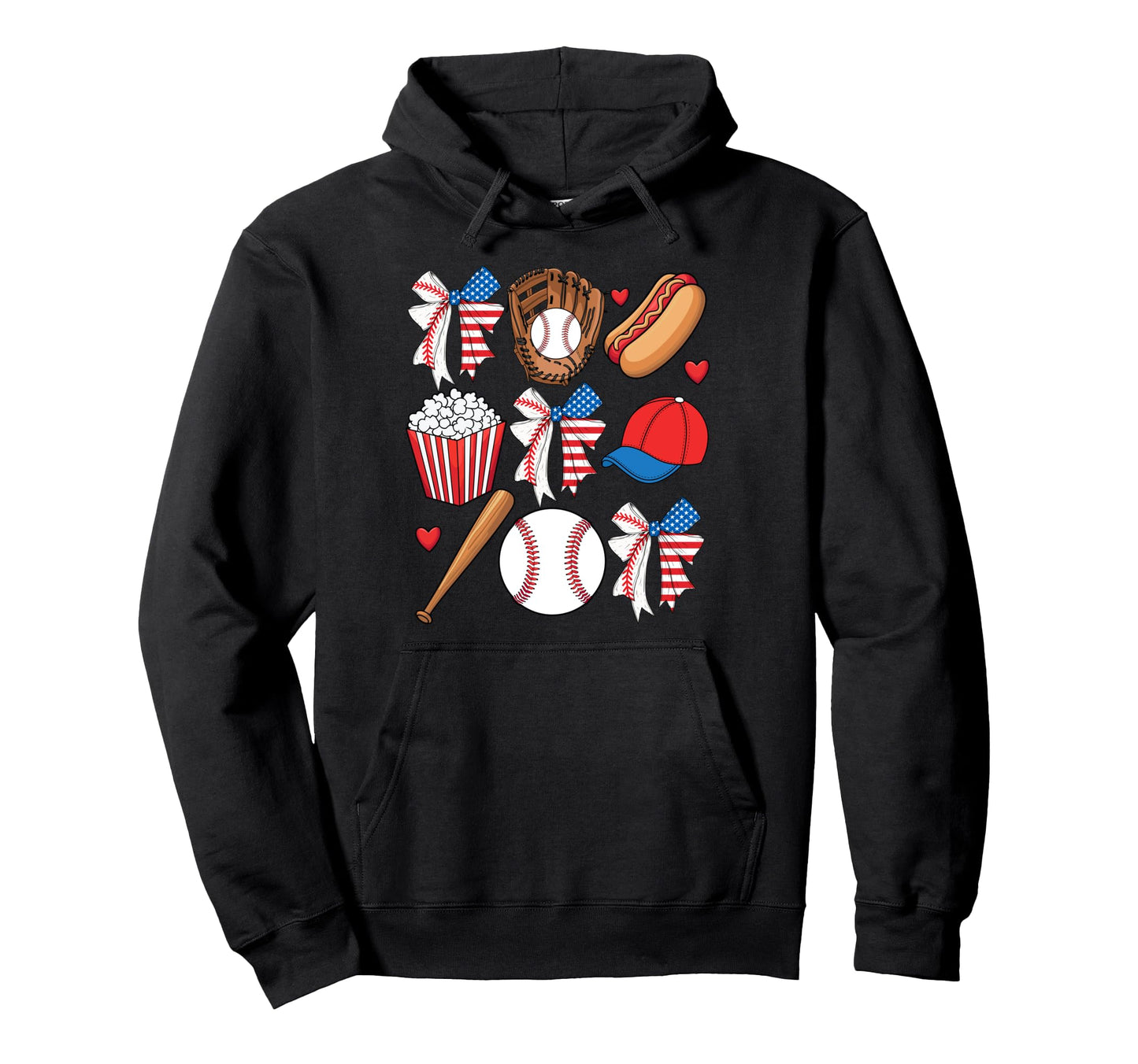 Baseball Coquette Bow 4Th July Usa Flag Mom Hoodie - Novelty Apparel Unisex - T-Shirt, Sweatshirt, Hoodie