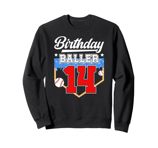 14Th Baseball Birthday 14 Year Old Sweatshirt - Novelty Apparel Unisex - T-Shirt, Sweatshirt, Hoodie