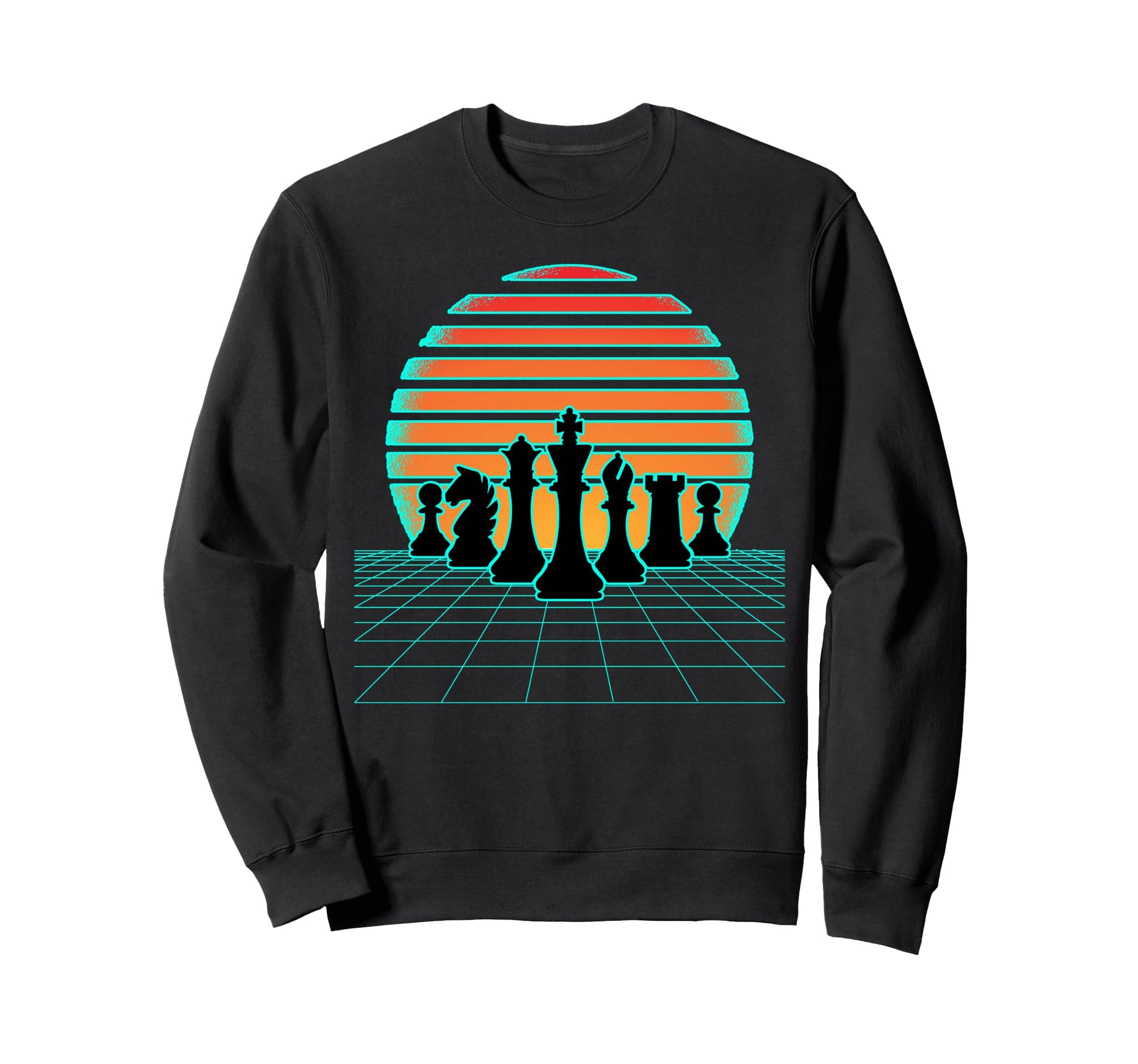 Retrowave Chess Pieces Aesthetic 80S Sweatshirt - Trendy Graphic Unisex - T-Shirt, Sweatshirt, Hoodie