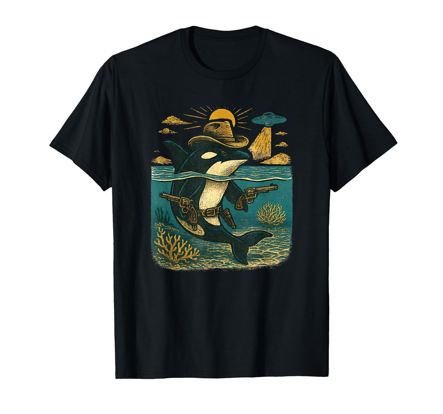 Western Cowboy Orca Ufo Killer Whale T-Shirt - Aesthetic Graphic Men Women - T-Shirt, Sweatshirt, Hoodie
