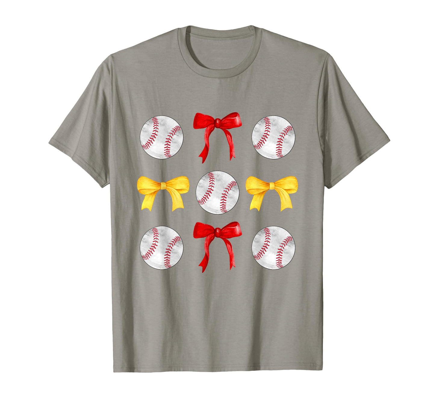 Baseballs Red Yellow Gold Bows Ball Mom T-Shirt - Minimalist Print Unisex - T-Shirt, Sweatshirt, Hoodie
