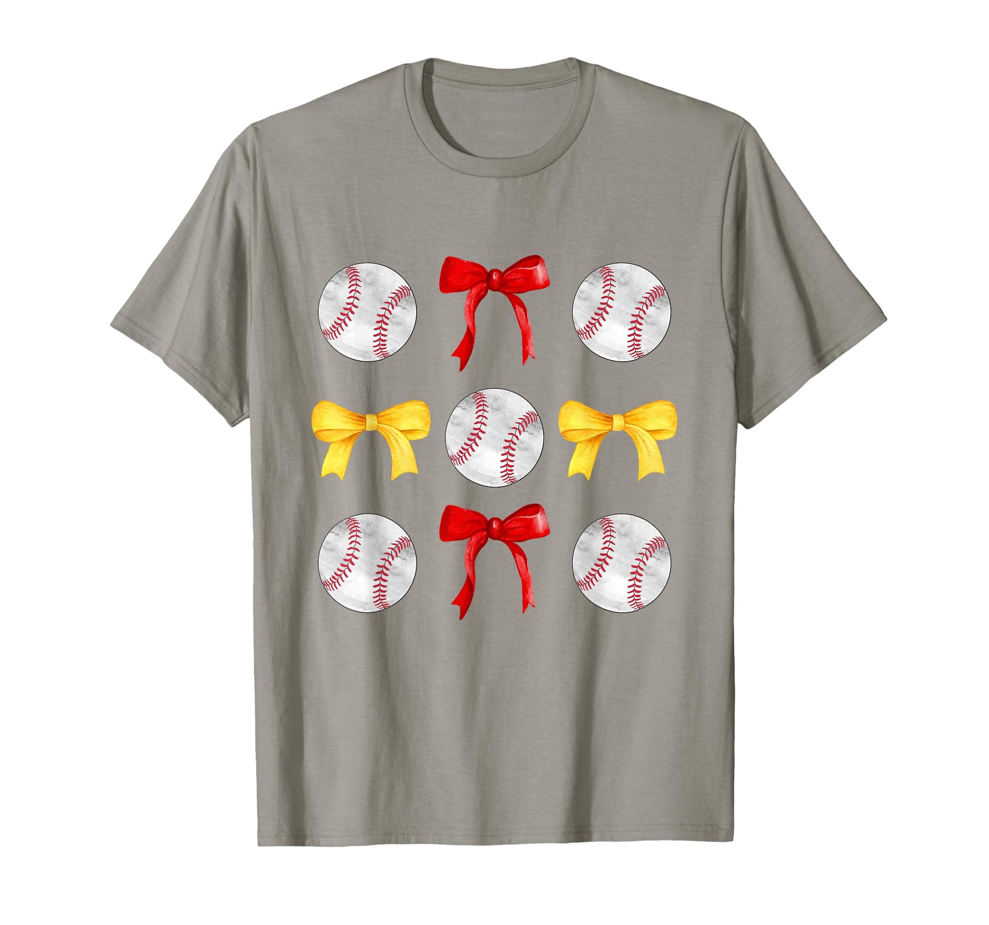 Baseballs Red Yellow Gold Bows Ball Mom T-Shirt - Minimalist Print Unisex - T-Shirt, Sweatshirt, Hoodie
