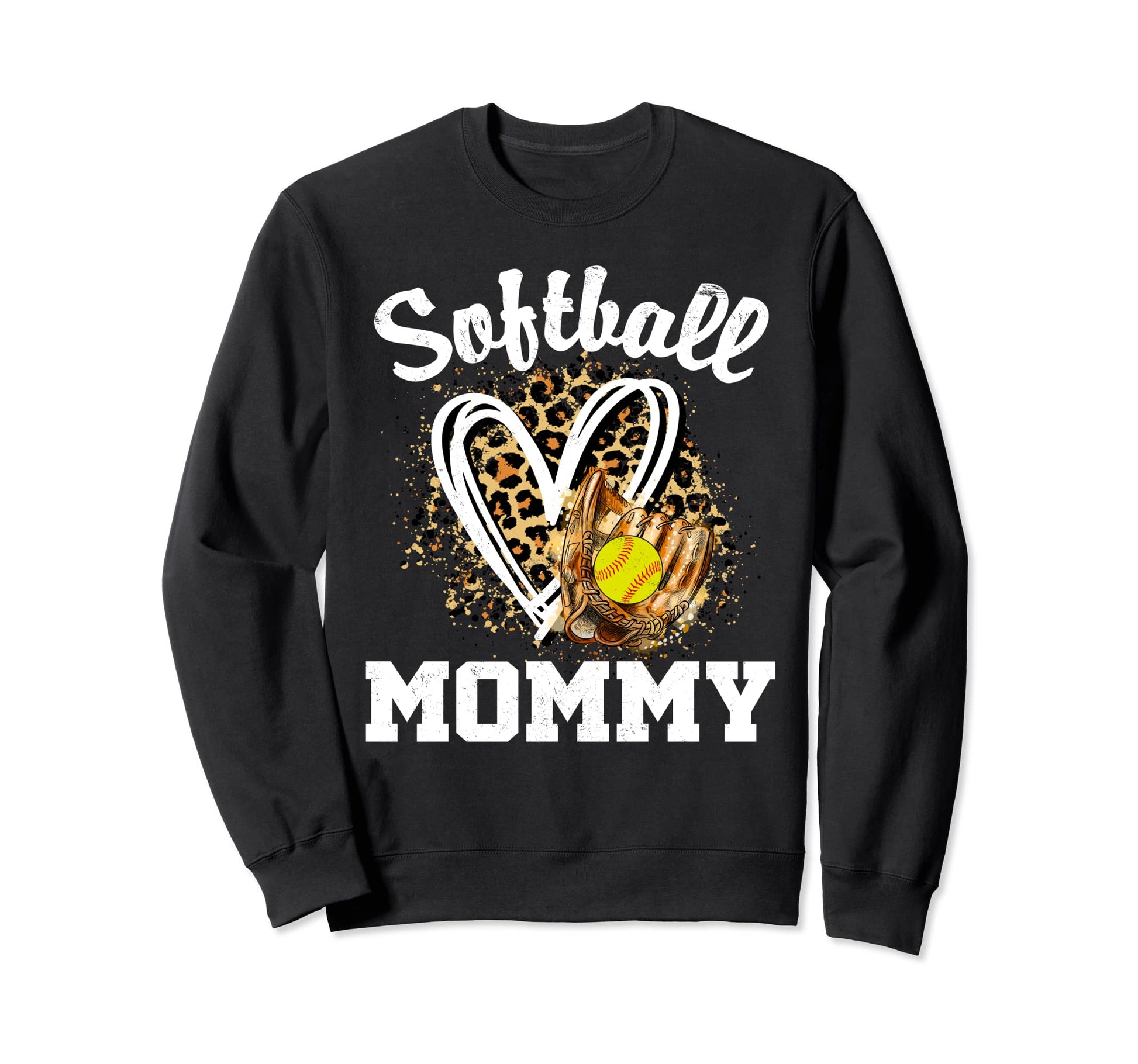 Softball Mommy Leopard Heart Sweatshirt - Unique Graphic Unisex - T-Shirt, Sweatshirt, Hoodie