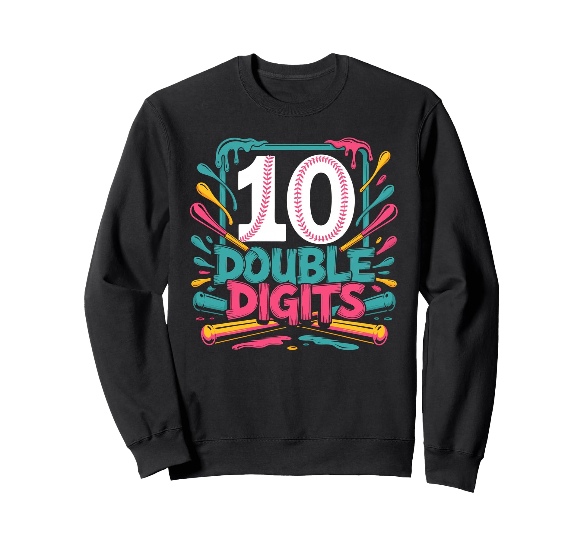 Baseball 10Th Birthday Double Digits Sweatshirt - Novelty Apparel Unisex - T-Shirt, Sweatshirt, Hoodie