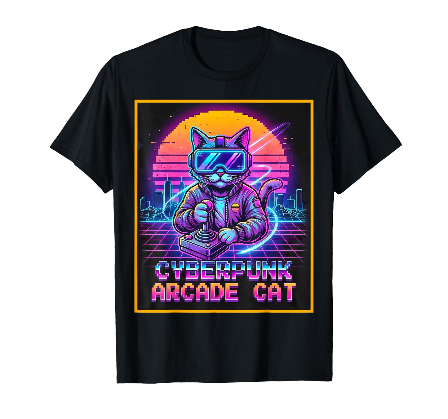 Cyberpunk Arcade Cat Synthwave Gamer T-Shirt - Trendy Graphic Men Women - T-Shirt, Sweatshirt, Hoodie