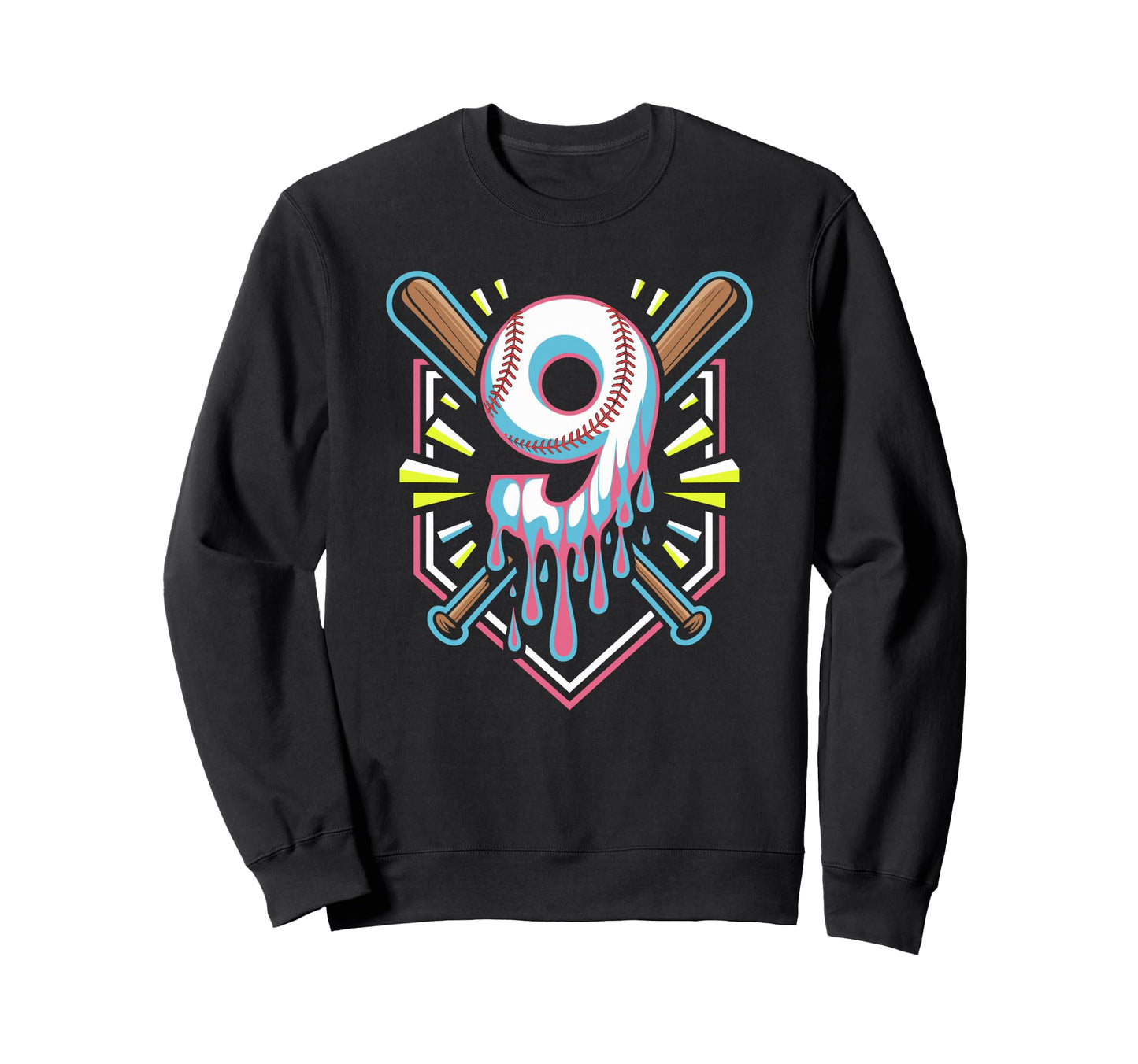 Number 9 Baseball Birthday Drip Sweatshirt - Aesthetic Graphic Unisex - T-Shirt, Sweatshirt, Hoodie