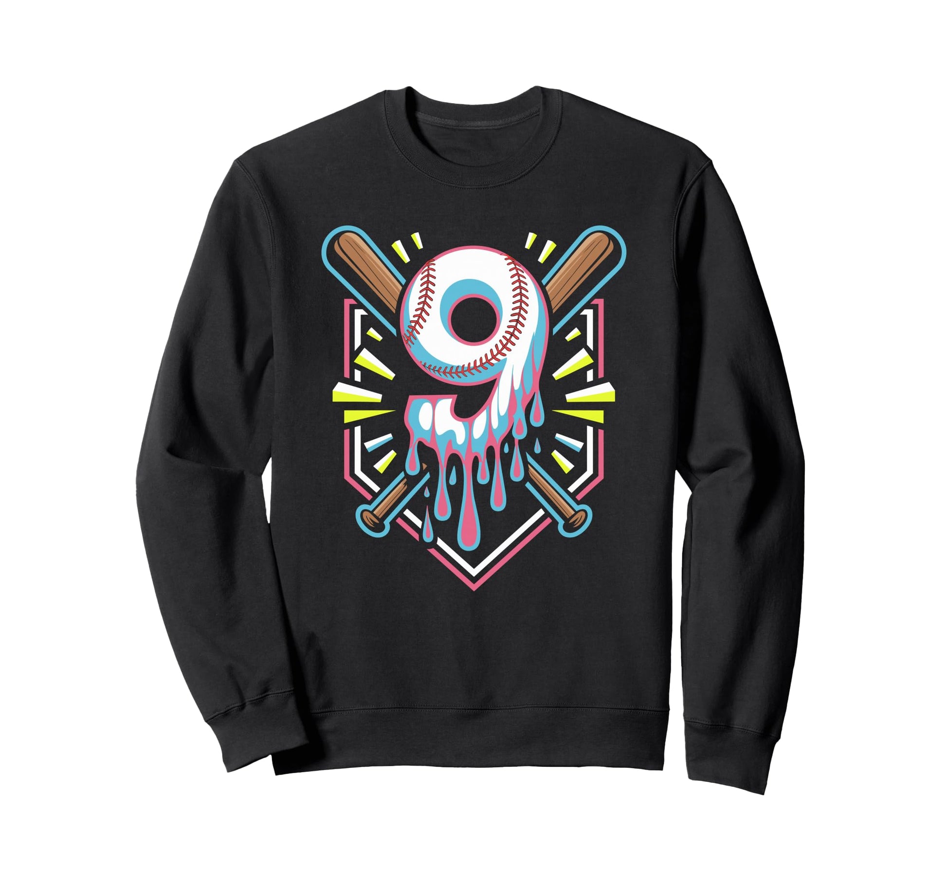 Number 9 Baseball Birthday Drip Sweatshirt - Aesthetic Graphic Unisex - T-Shirt, Sweatshirt, Hoodie