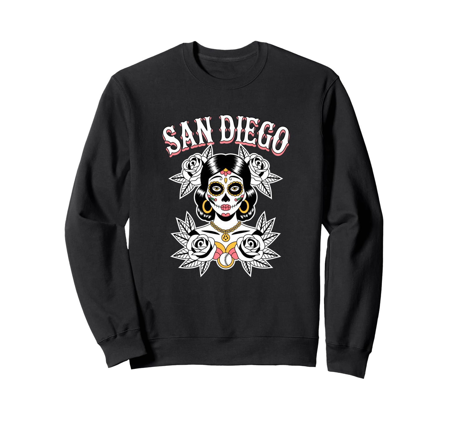 San Diego Sugar Skull Traditional Sweatshirt - Streetwear Style for Adults - T-Shirt, Sweatshirt, Hoodie