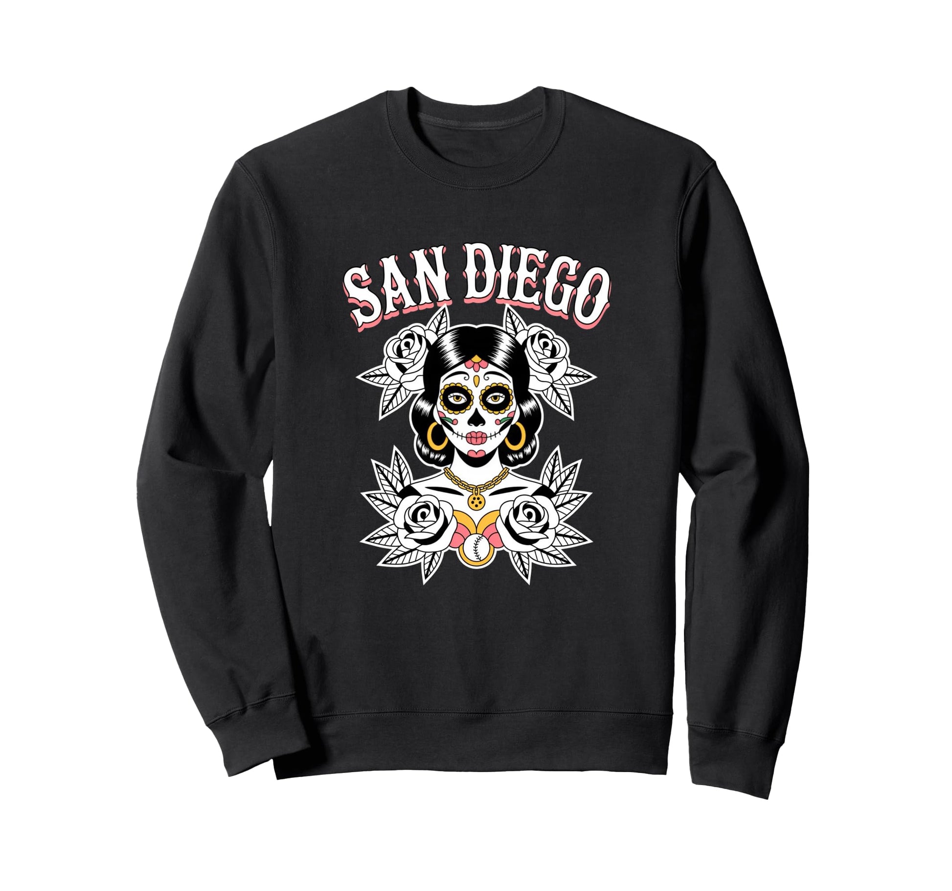 San Diego Sugar Skull Traditional Sweatshirt - Streetwear Style for Adults - T-Shirt, Sweatshirt, Hoodie